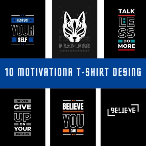 10 Motivational Quotes T-Shirt Designs Bundle cover image.