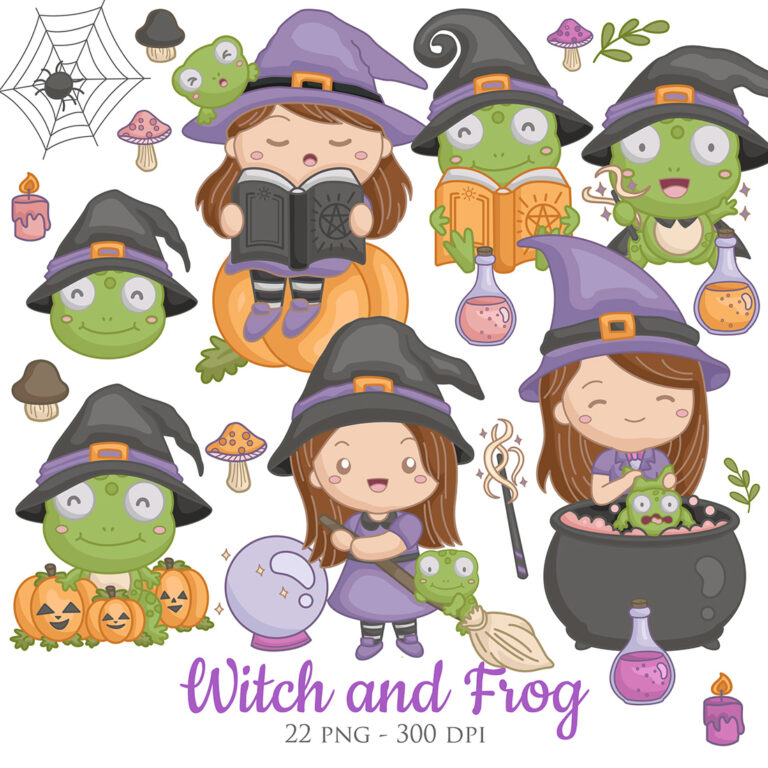 Cute and Funny Halloween Girl with Witch Costume and Frog Animal ...