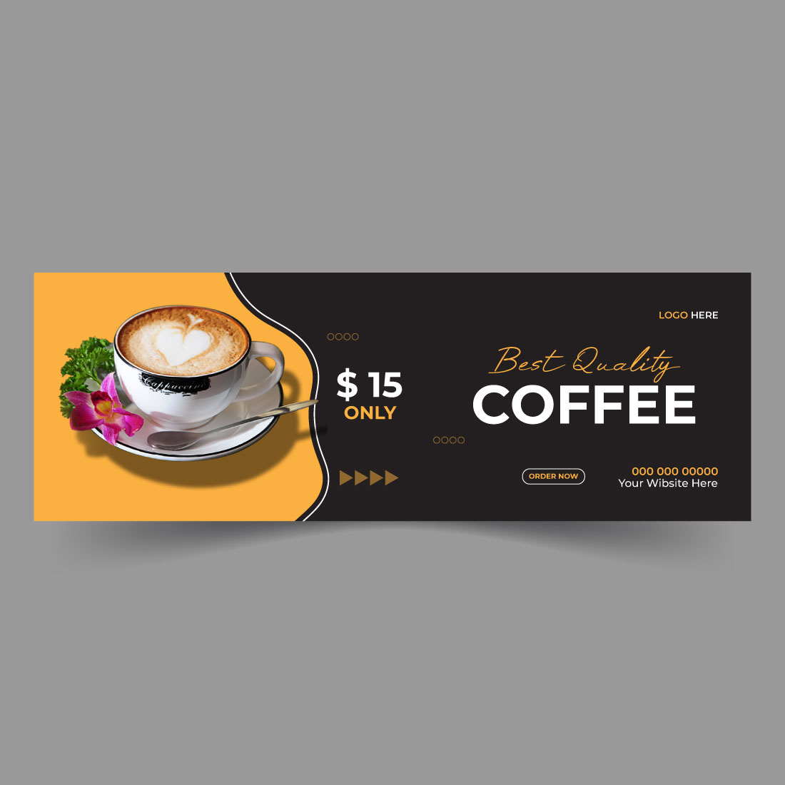 Coffee social media post banner Facebook cover template preview image.