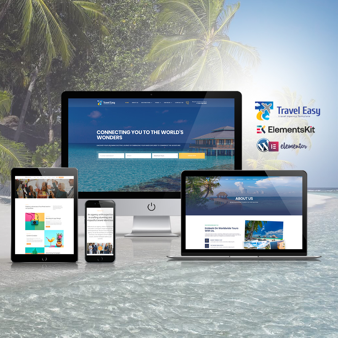 TravelEasy - Premium Travel Agency Elementor Pro Template Kit preview image.