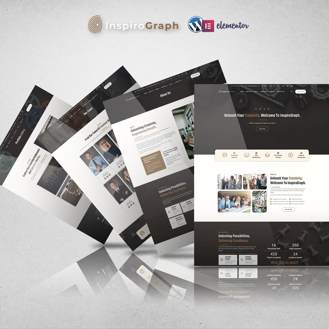 InspiroGraph - Premium Digital, Creative, Marketing, Multipurpose, Business Elementor Pro Template Kit preview image.