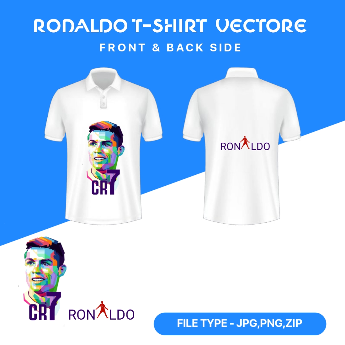 Cristiano Ronaldo t-shirt design front & back side preview image.