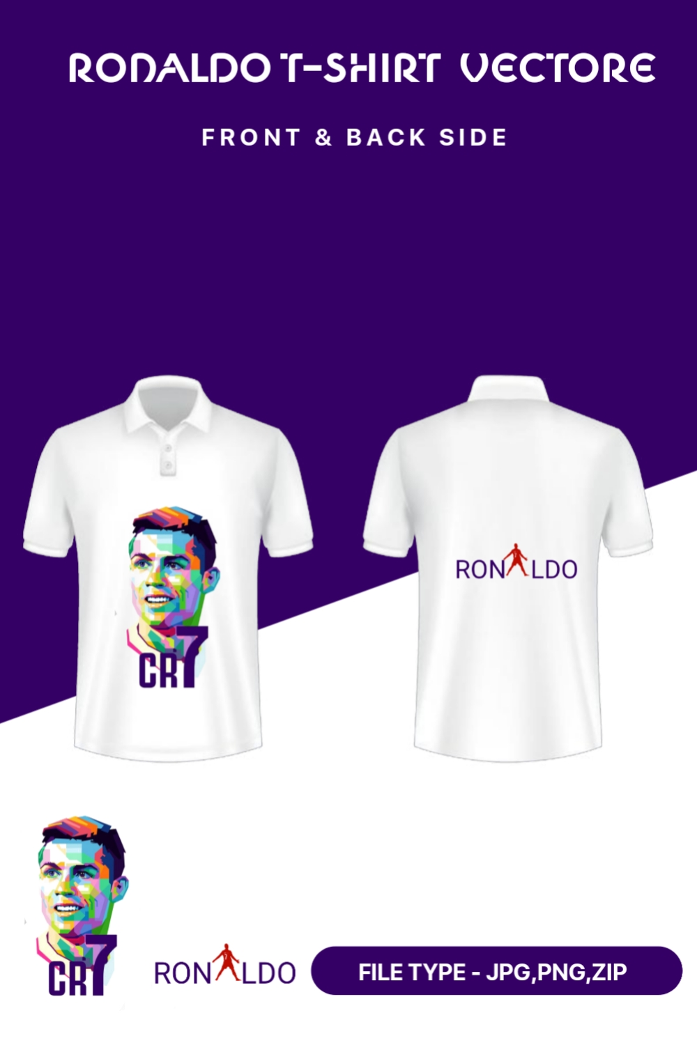 Cristiano Ronaldo t-shirt design front & back side pinterest preview image.