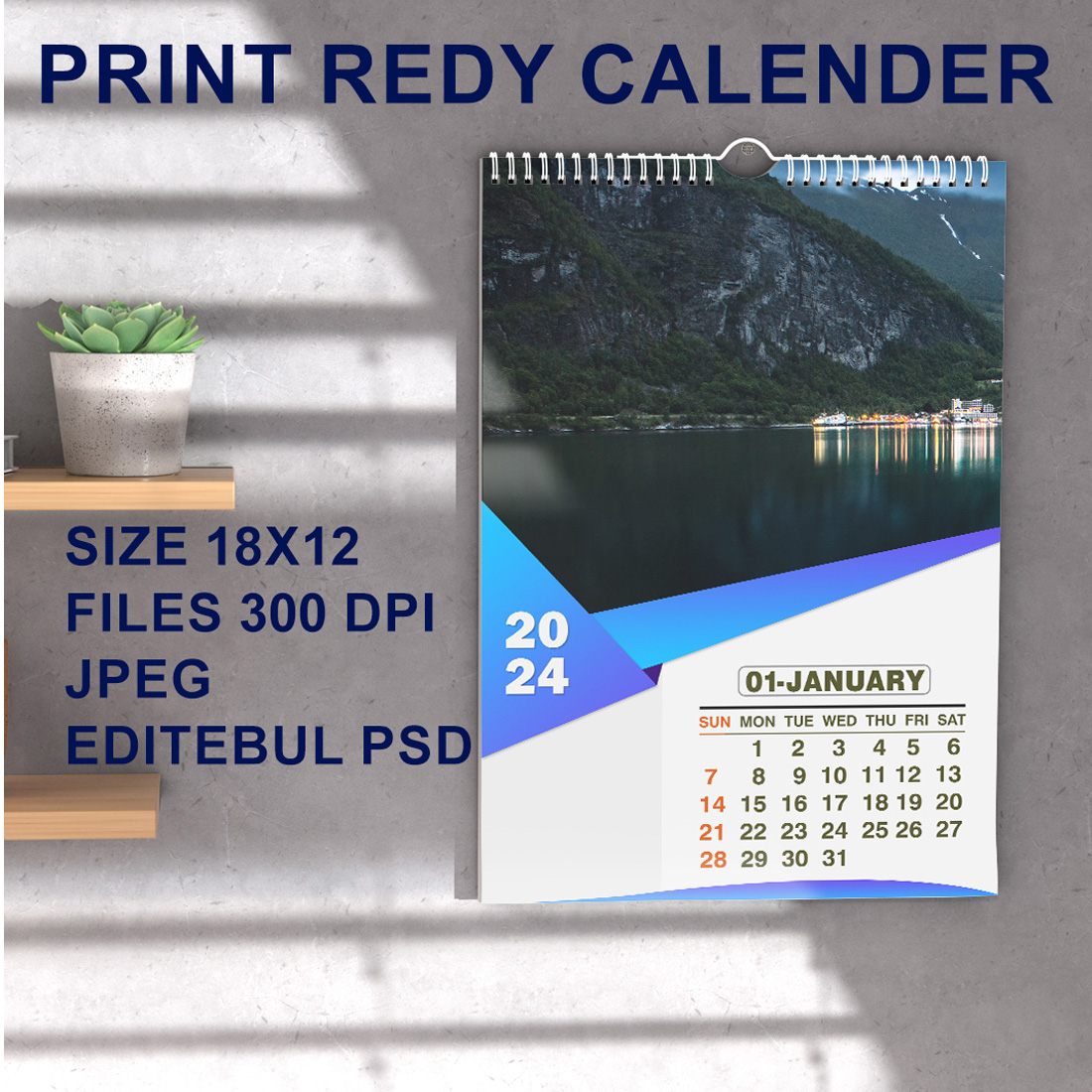 Wall Calendar 2024 Template Design (Ai, EPS, and PDF) - Graphic Reserve