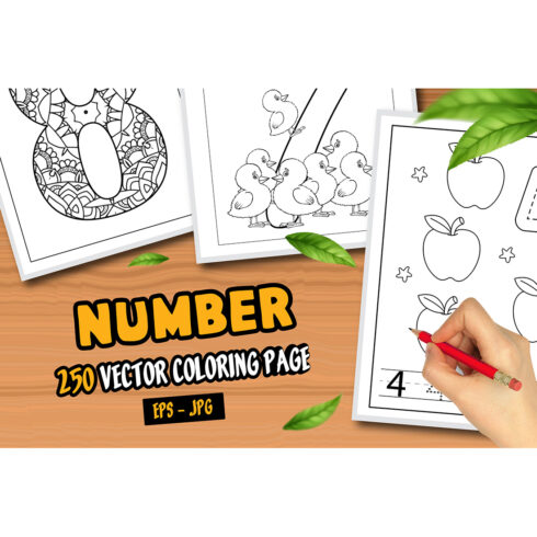250 Vector Number Coloring Pages cover image.
