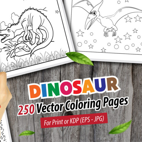 250 Vector Dinosaur Coloring Pages cover image.