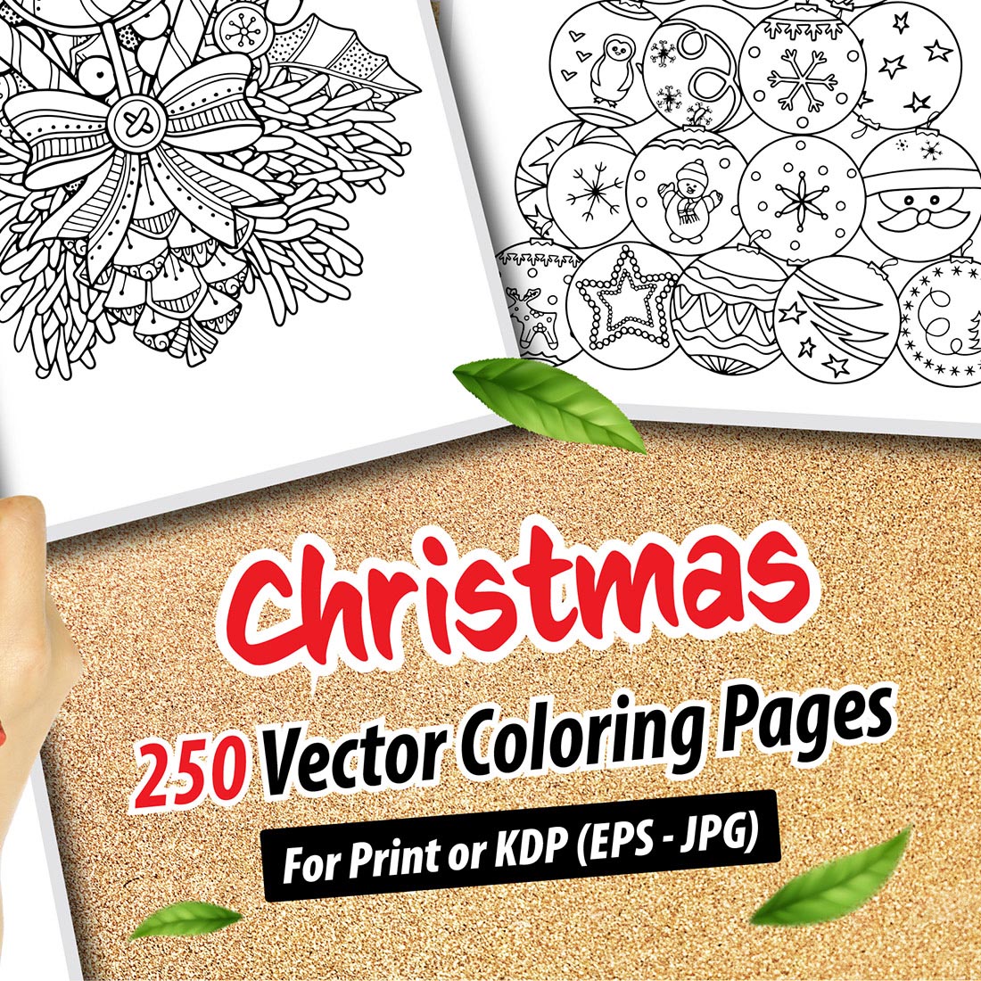 250 Vector Christmas Coloring Pages cover image.