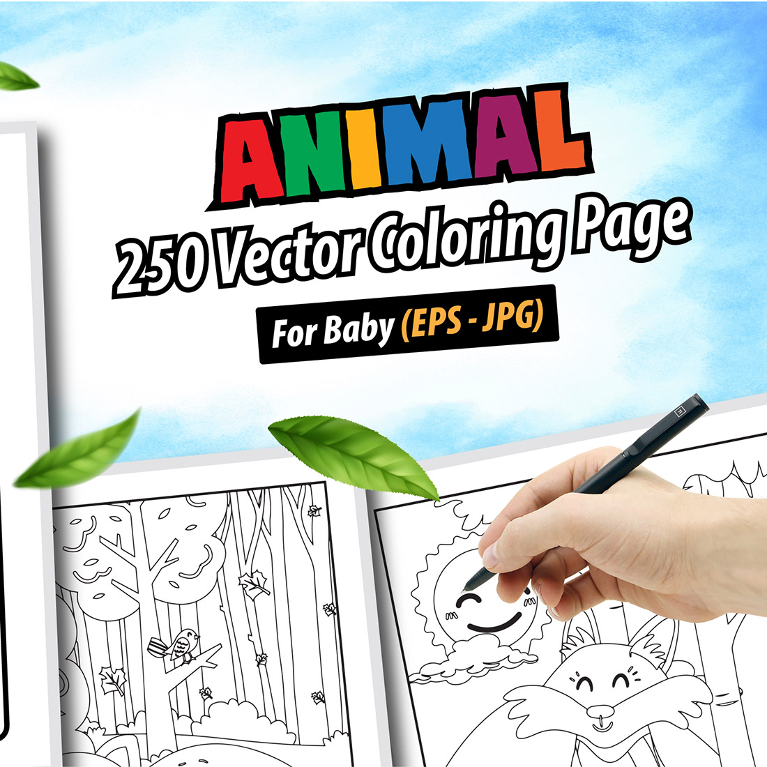 250 Vector Animals Coloring Pages cover image.