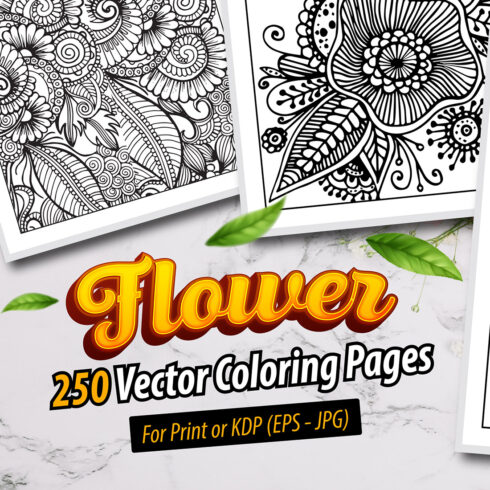250 Vector Flower Coloring Pages cover image.