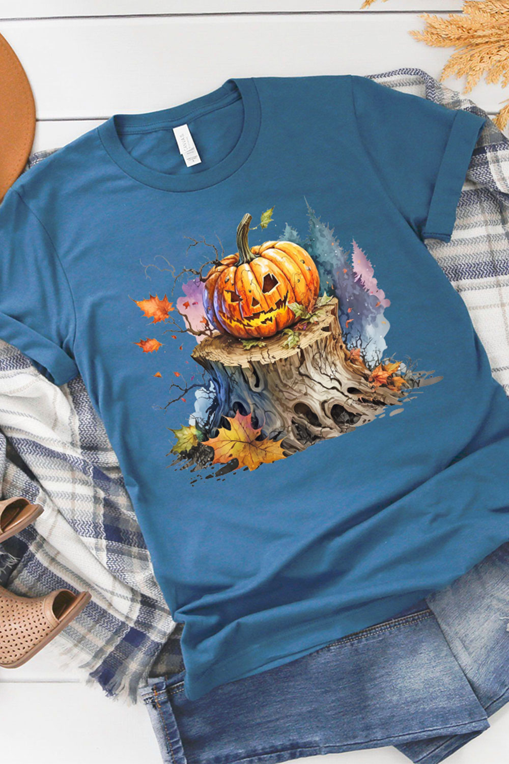 Watercolor Spooky Pumpkin PNG sublimation pinterest preview image.