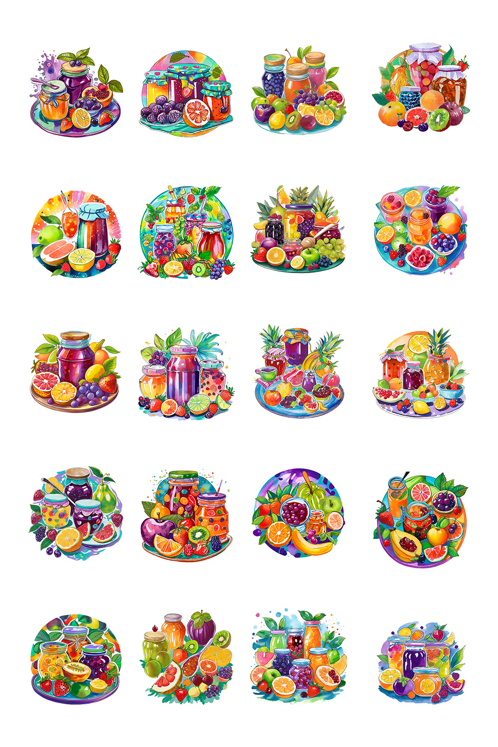Fruits Jam Sublimation Clipart, a variety of natural products, isolate pinterest preview image.
