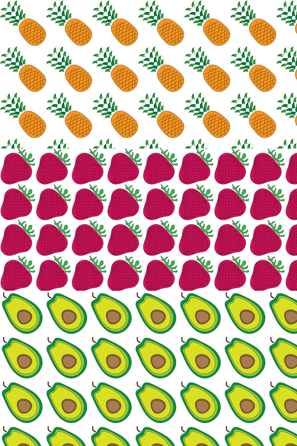 3 seamless fruit vector pattern pineapple strawberry avocado with fully editable ai file for print web and product design purpose pinterest preview image.