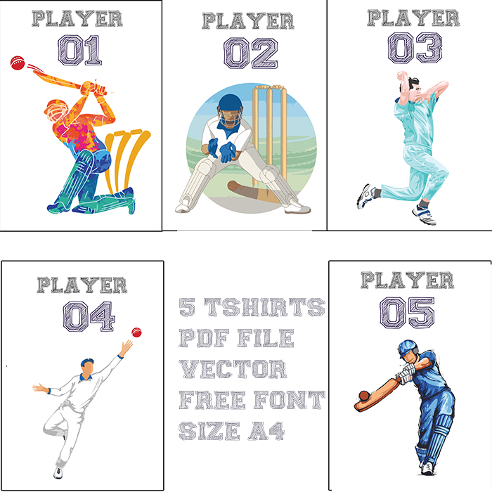 CRICKET PLYER T SHIRT DESIGN PDF VECTOR preview image.