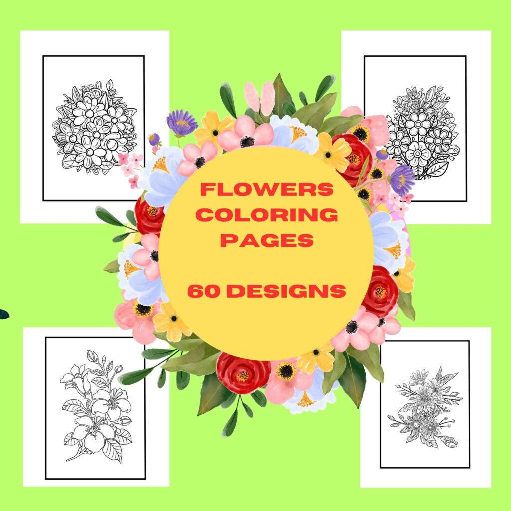 50 Flowers Coloring Pages Bundle – KDP