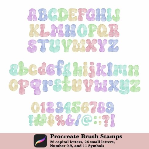 Watercolor Alphabet & Number Brush Stamps Procreate cover image.
