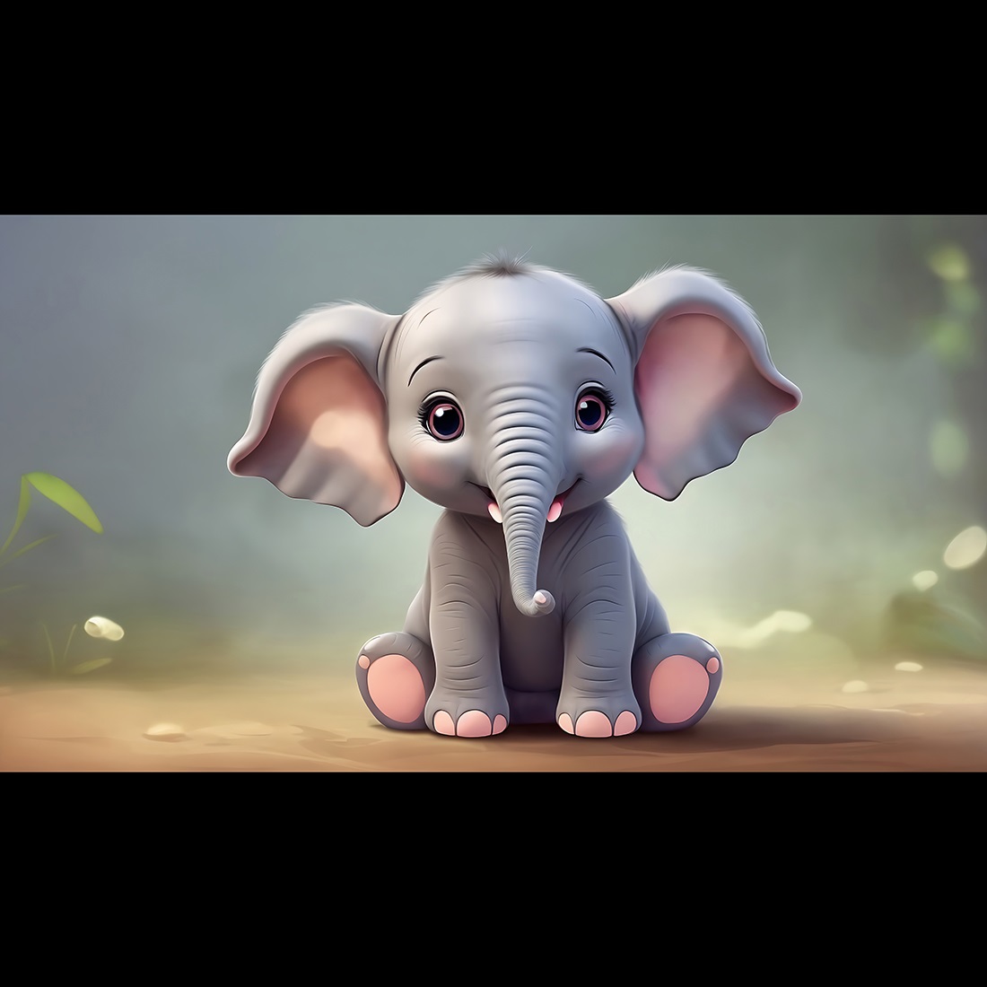 Adorable baby elephant sitting on the ground and staring at the camera ai generated preview image.
