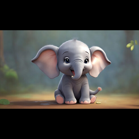 Adorable baby elephant with short tail sitting on the ground and staring at the camera ai generated cover image.