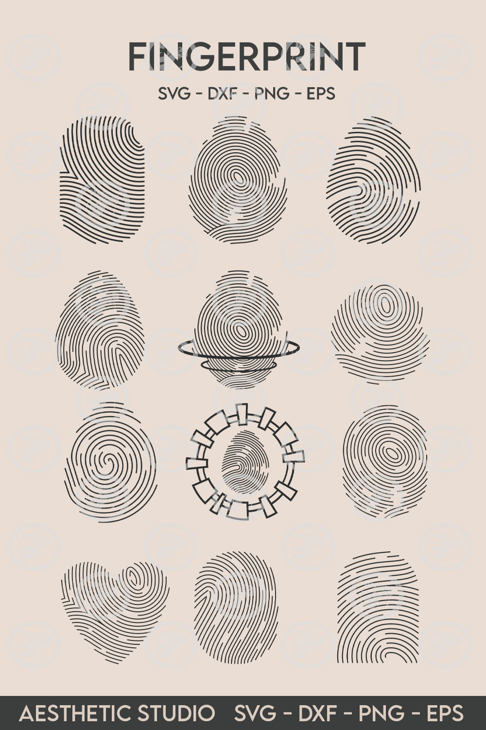 Fingerprint SVG, Finger Print, Thumbprint, Biometric, Heart Fingerprint, Scanner, Vector, Clipart, Eps, Cut file pinterest preview image.