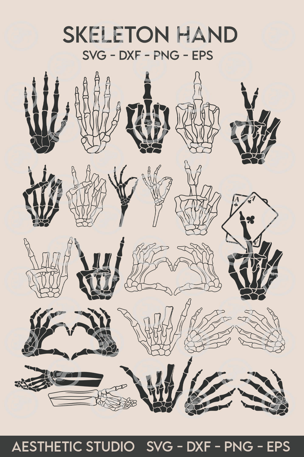 Skeleton Hands SVG, Skeleton Hands Silhouette, Middle Finger, Rack Hand, Grabbing Skelly Hands, Peace Skelly Hands, Hearts Skelly Hands Svg Cut Files pinterest preview image.