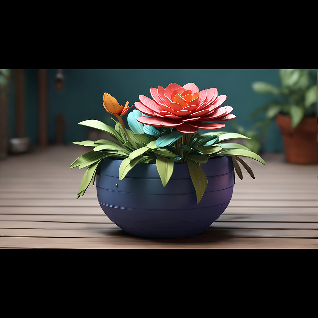 Beautiful dried flower arrangement in a stylish blue vase ai generated preview image.