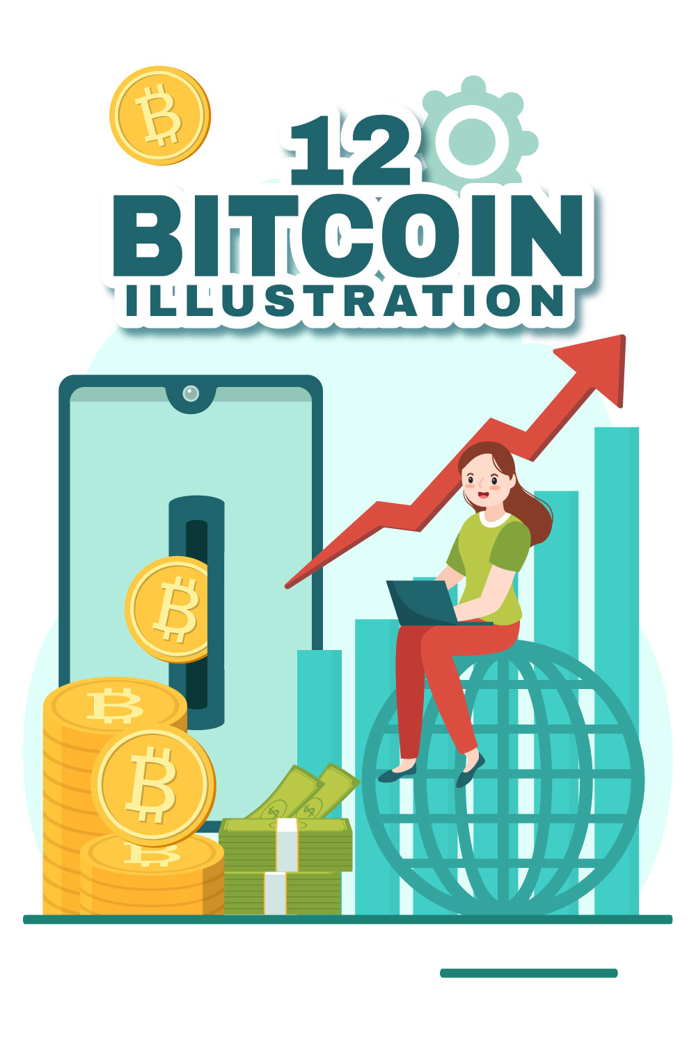 12 Bitcoin Cryptocurrency Coins Illustration pinterest preview image.