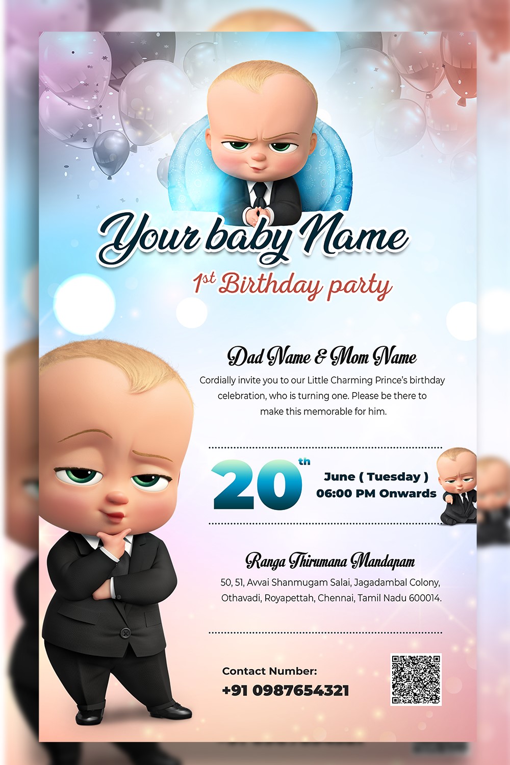 Birthday invitation template pinterest preview image.