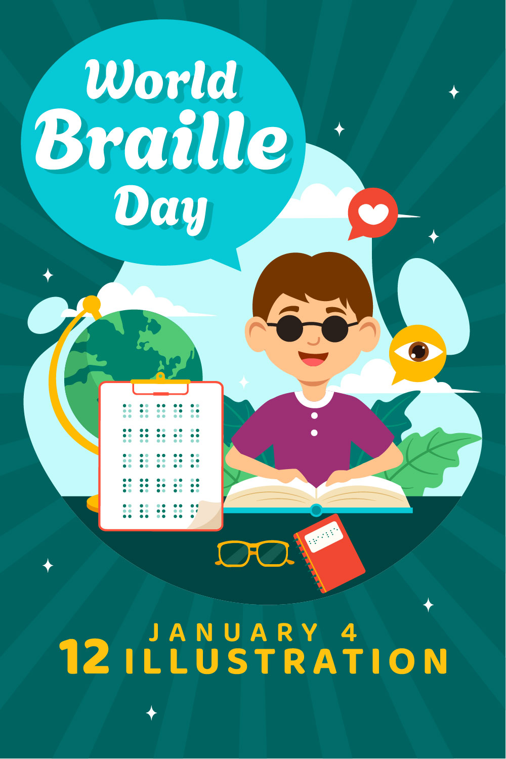 12 World Braille Day Illustration pinterest preview image.