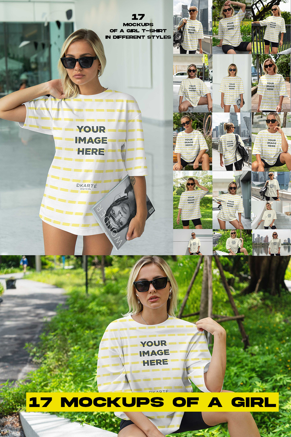 17 Mockups Of A Girl T-Shirt In Different Styles pinterest preview image.