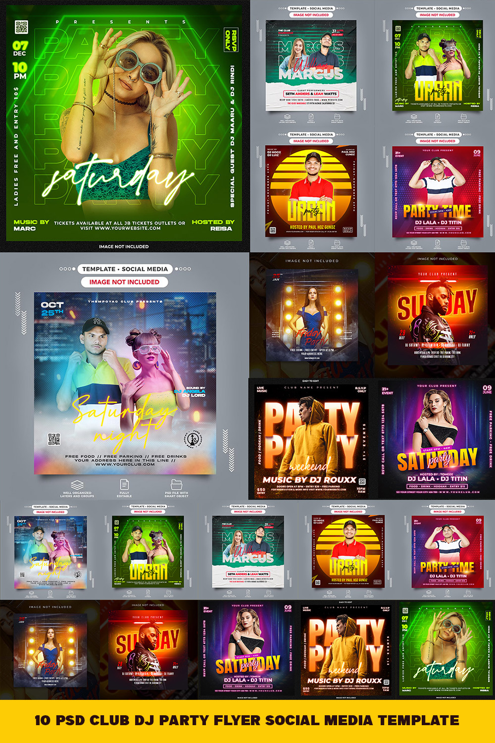 10 PSD Club Dj Party Flyer Social Media Template pinterest preview image.