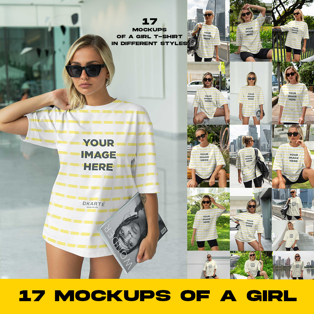 17 Mockups Of A Girl T-Shirt In Different Styles preview image.