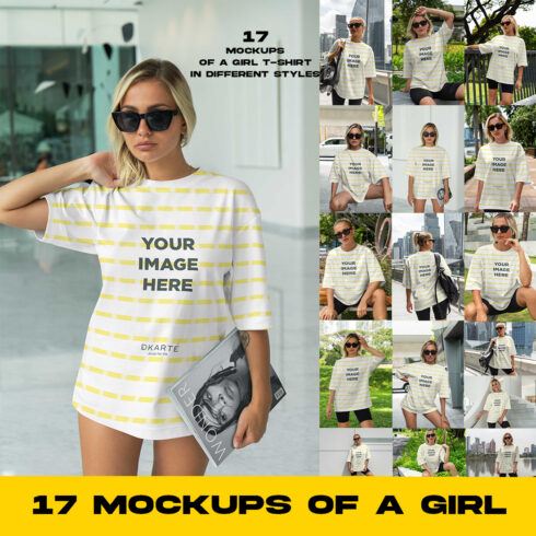 17 Mockups Of A Girl T-Shirt In Different Styles cover image.