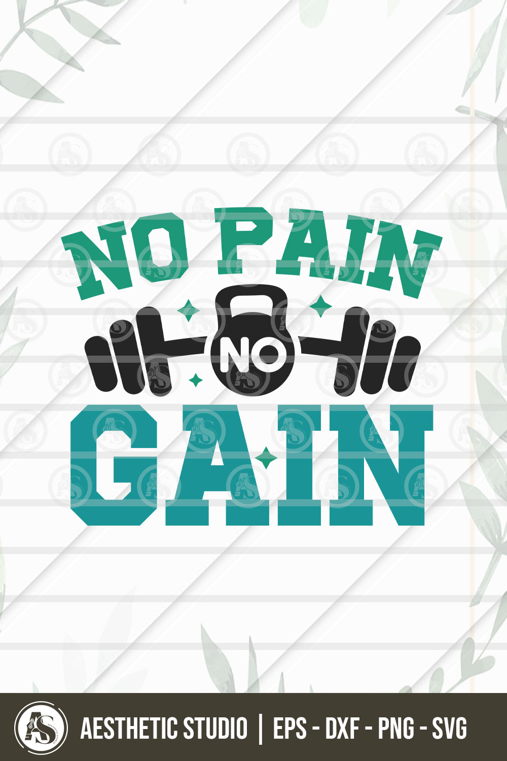 Gym Svg, No Pain No Gain Svg, Workout, Fitness, Weights, Gym Shirt Svg, Gift For Gym Lover, Gym Png Cut Files, Dxf, Svg, Eps pinterest preview image.