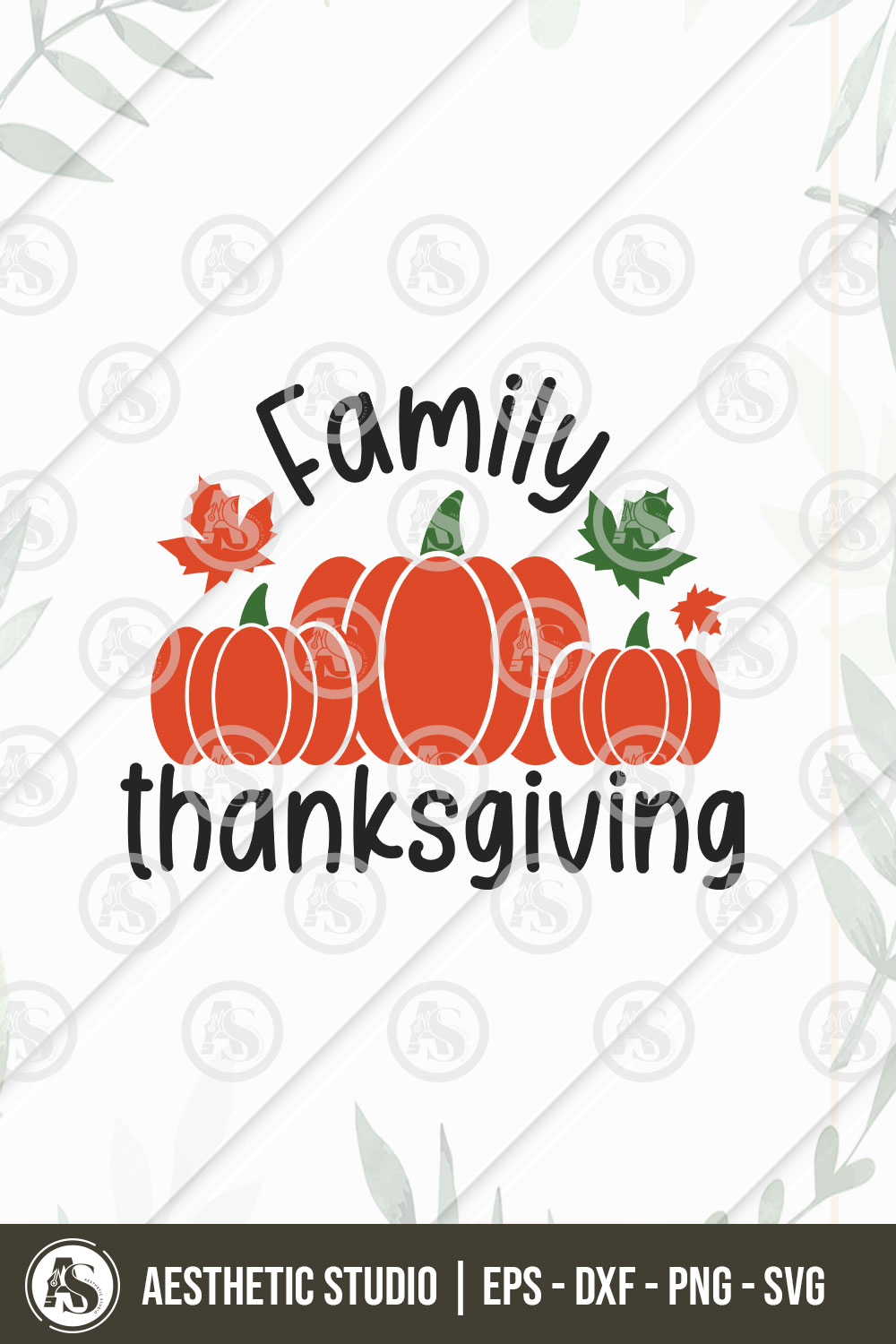 Family Thankgiving Svg, Thanksgiving Day T-shirt Design, Pumpkin Svg, Fall Leaves, Cut Files pinterest preview image.