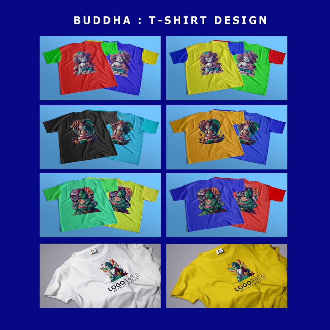 Buddha - T-shirt Design Template, buddha t-shirt, buddha half t-shirt, buddha logo t-shirt, buddha man or woman t-shirt cover image.