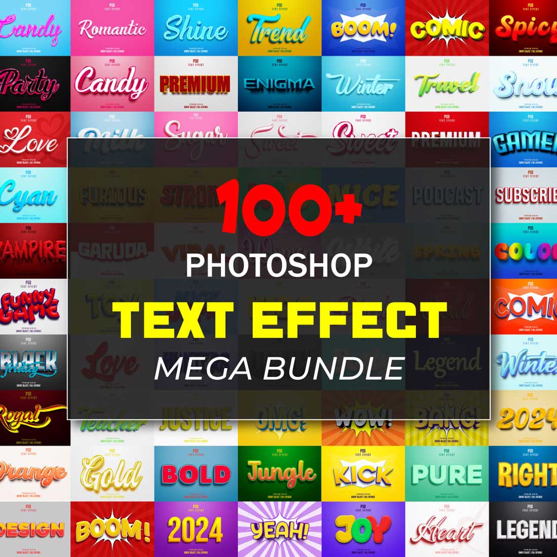 Photoshop Text Effect Mega Pack preview image.