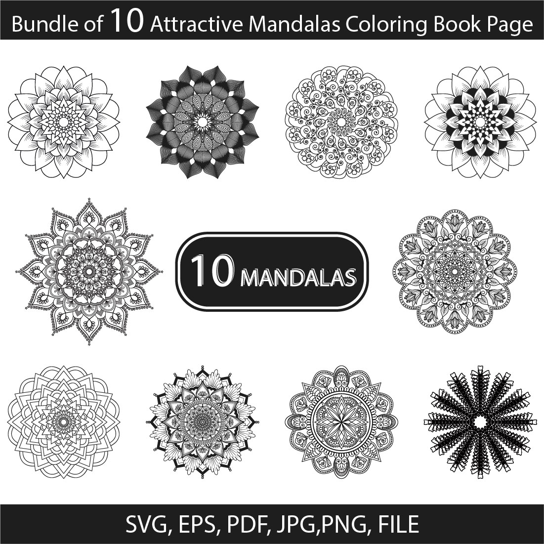 Bundle of 10 Attractive Mandalas Coloring Book Page