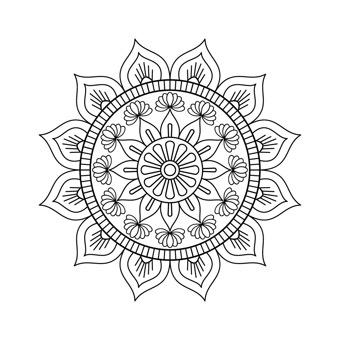 Bundle of 10 Creative Mandalas Coloring Book Page preview image.