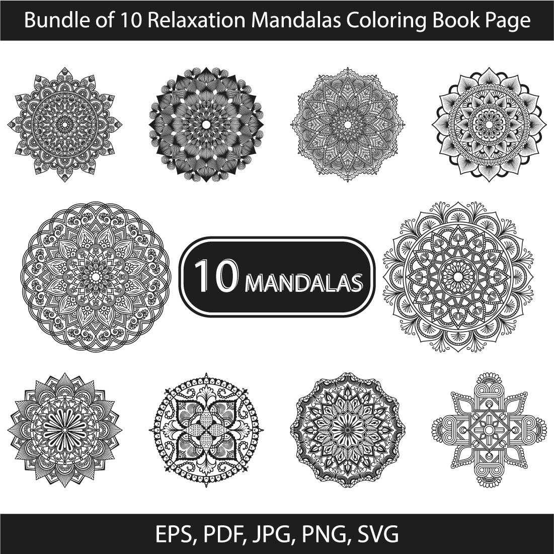 Bundle of 10 Tranquil Gardens Mandala Coloring Book Pages. - MasterBundles
