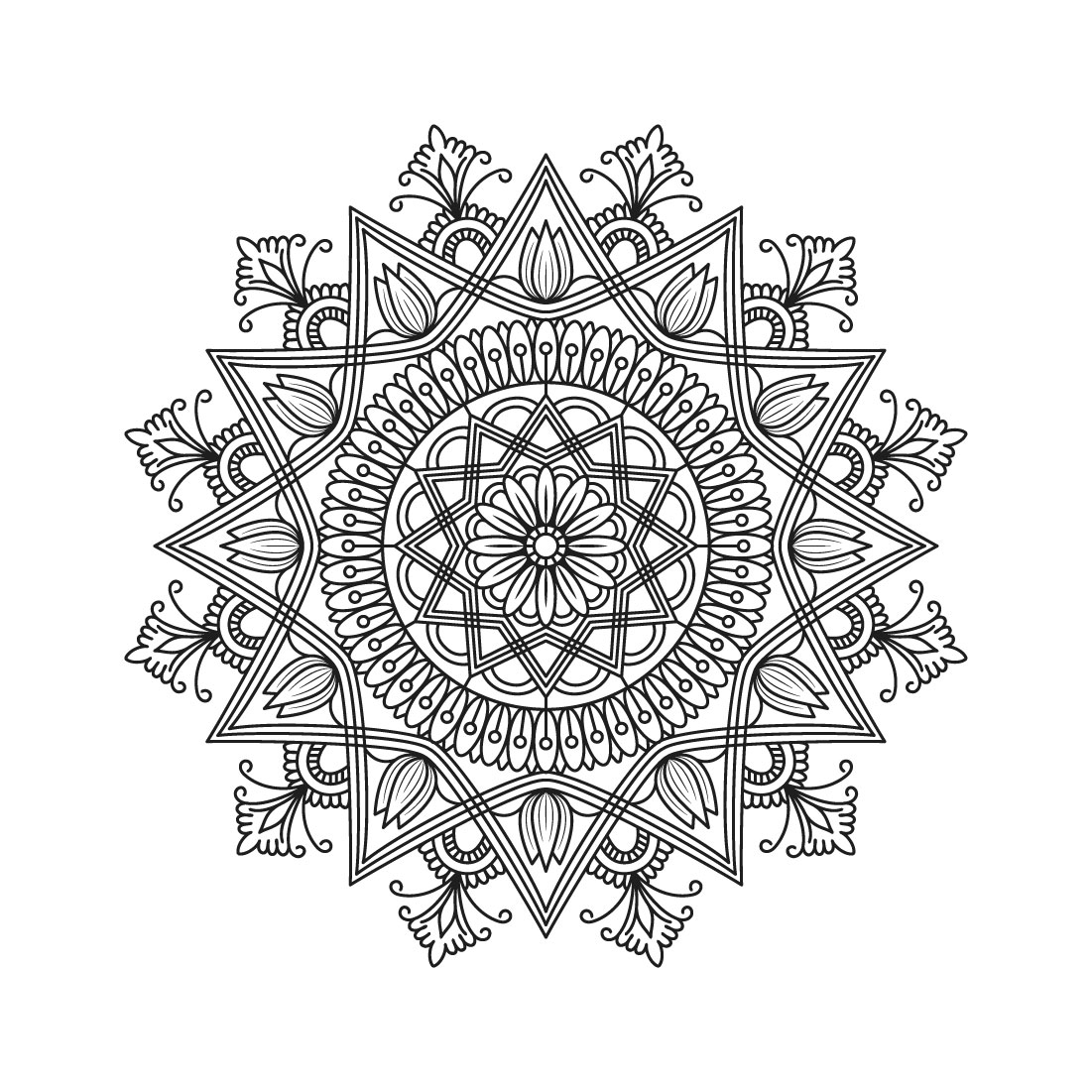 Bundle of 10 Unique Mandalas Coloring Book Page preview image.