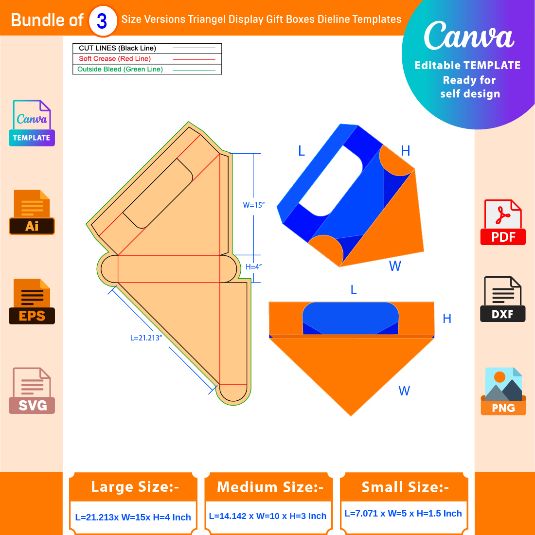 Bundle Of 3 Size Triangel Display Box Dieline Templates cover image.