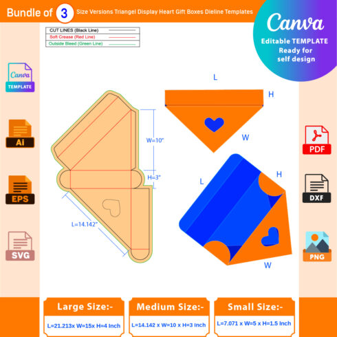 Triangle Display 3 Boxes Dieline Template cover image.
