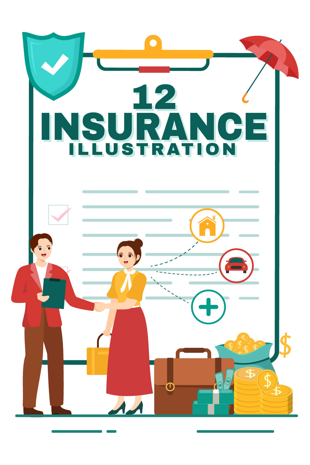 12 Business Insurance Illustration pinterest preview image.