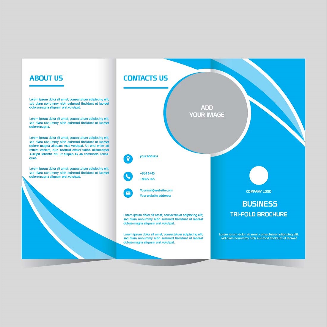 Business tri fold brochure design template editable preview image.