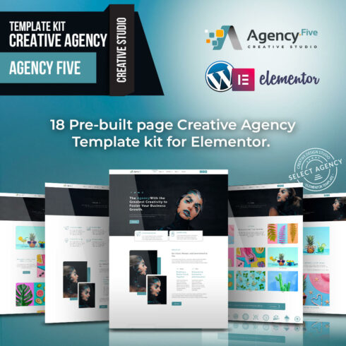 Agency Five - Premium Digital, Creative, Multipurpose Agency Elementor Template Kit cover image.