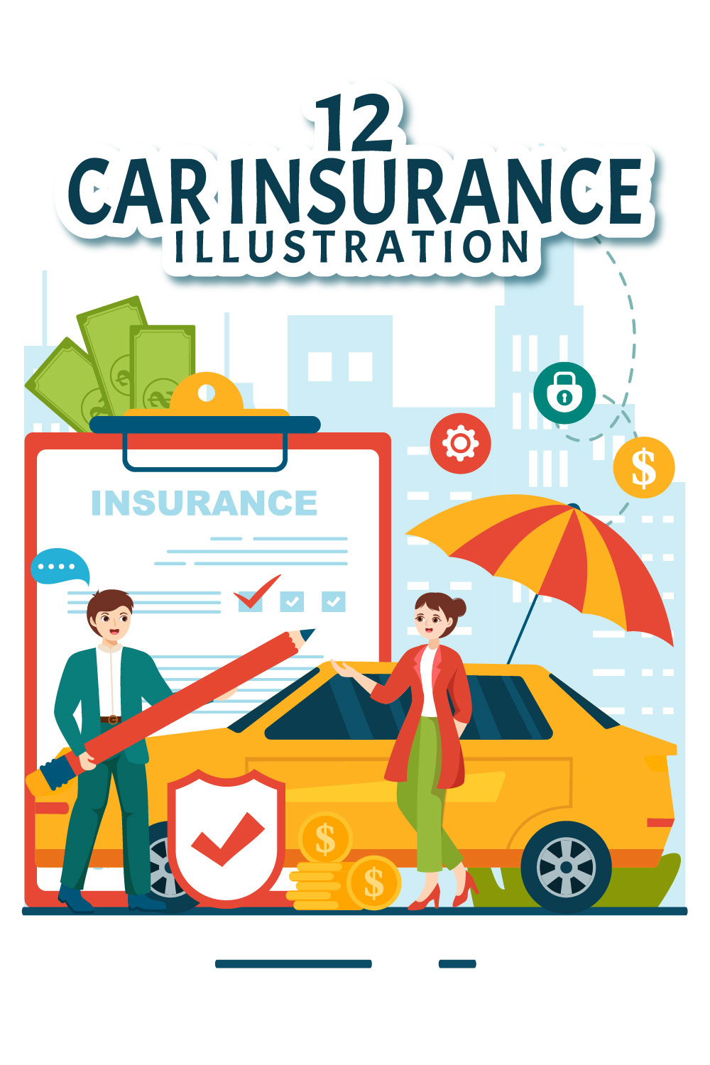 12 Car Insurance Vector Illustration pinterest preview image.
