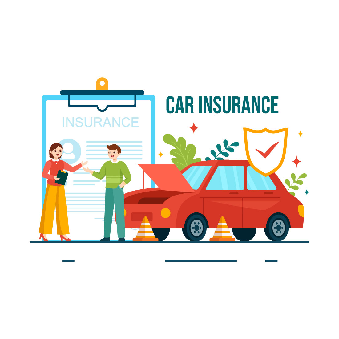 12 Car Insurance Vector Illustration preview image.