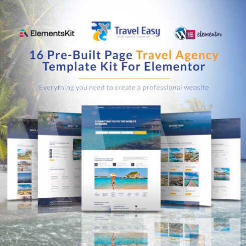 TravelEasy - Premium Travel Agency Elementor Pro Template Kit cover image.