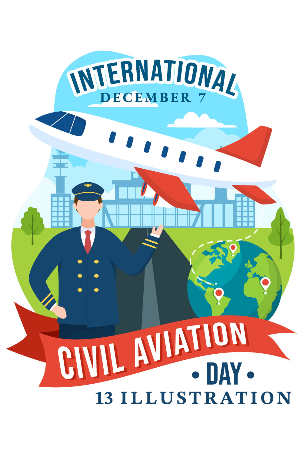 13 Civil Aviation Day Illustration pinterest preview image.