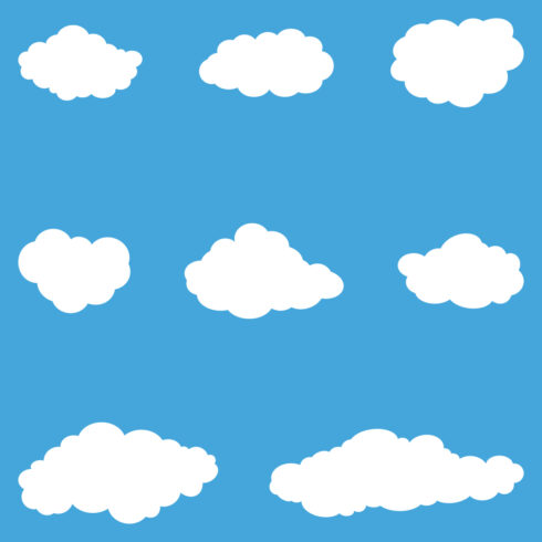 8 vector white clouds collection in blue sky cover image.