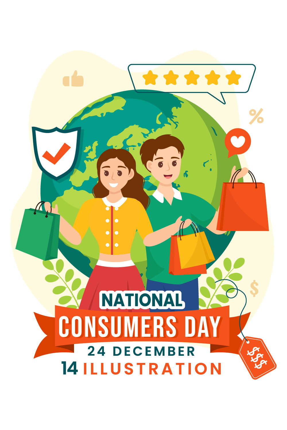 14 National Consumer Day Illustration pinterest preview image.